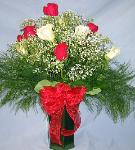 01J Anniversary 12 Red & White Roses Arranged