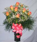 01U Anniversary 12 Peach Roses Arranged